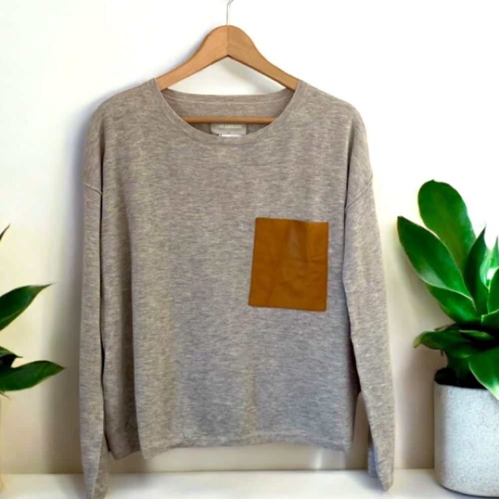 Zadig & Voltaire Gray Sweater with Tan Pocket